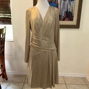NWT Ralph Lauren Black Label Elegant Champagne Gold Shimmer Dress Size 16